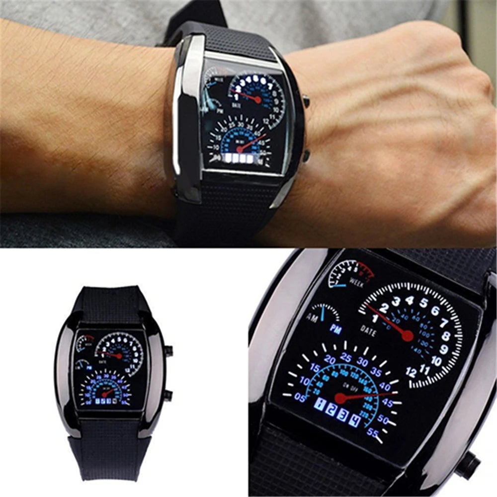 Fashion Men's Stainless Steel Luxury Sport Analog Quartz LED Wrist Watch Black Sport Watches Fashion Wristwatches For Men Gift