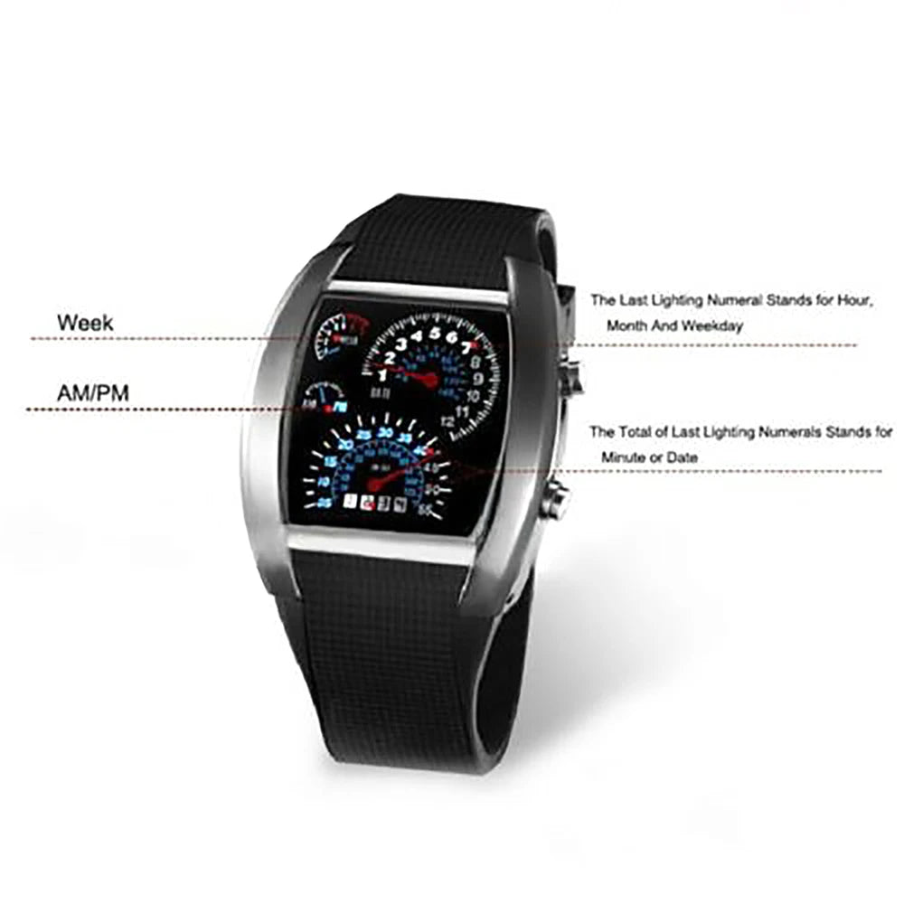 Fashion Men's Stainless Steel Luxury Sport Analog Quartz LED Wrist Watch Black Sport Watches Fashion Wristwatches For Men Gift