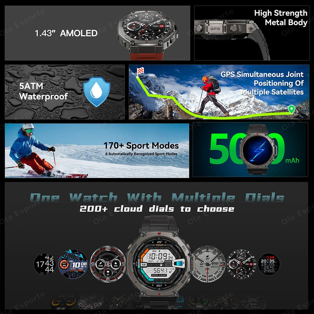 T-Rex 3 GPS Smart Watch 10ATM Waterproof Built-in Dual-band GNSS Compass Military Sport Smartwatch Men 2025 New For Xiaomi Ultra