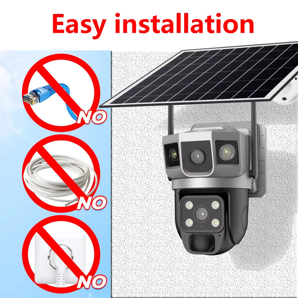 Wifi Solar Security Camera 360 PTZ Outdoor 12MP V380 Pro Cctv Dual Lens House Surveillance Cameras Smart Home Camarade Seguridad
