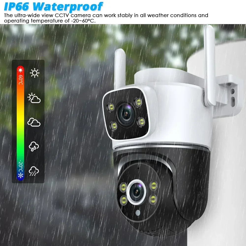 WiFi Camera Dual Lens 8MP 4K Wi-Fi Security IP Cameras Smart Home Outdoor 360 Wireless CCTV PTZ Auto Tracking Detection Tuya app