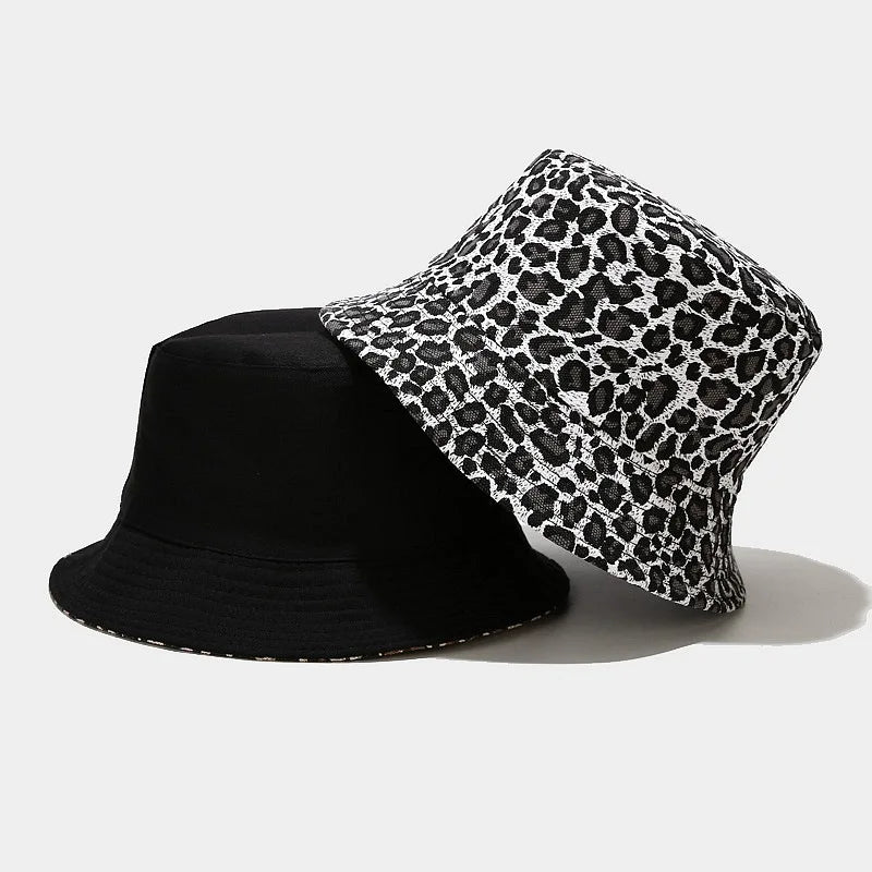 Reversible Bucket Hats Unisex Leopard Print Fisherman Hat Outdoor Sunscreen Beach Travel Hiking Sun Hat For Men Women