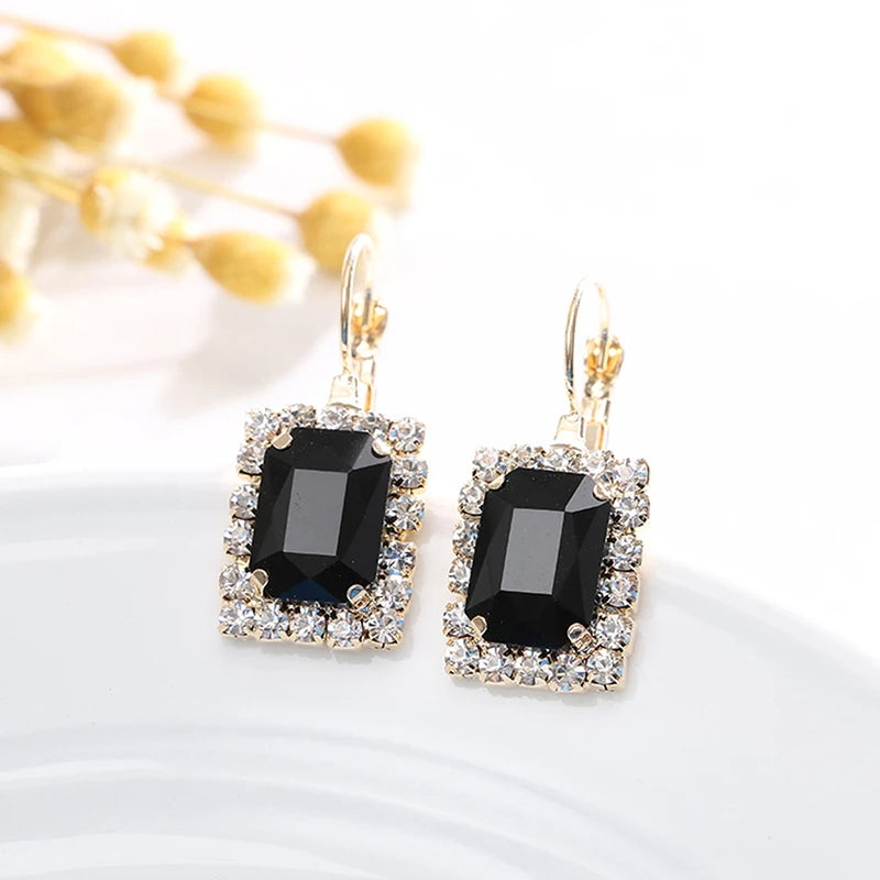 2022 New Crystal Jewelry Wedding Jewelry Set Black Zircon Dangle Earrings And Necklace Ring 3 Piece Set Women Trendy Accessories