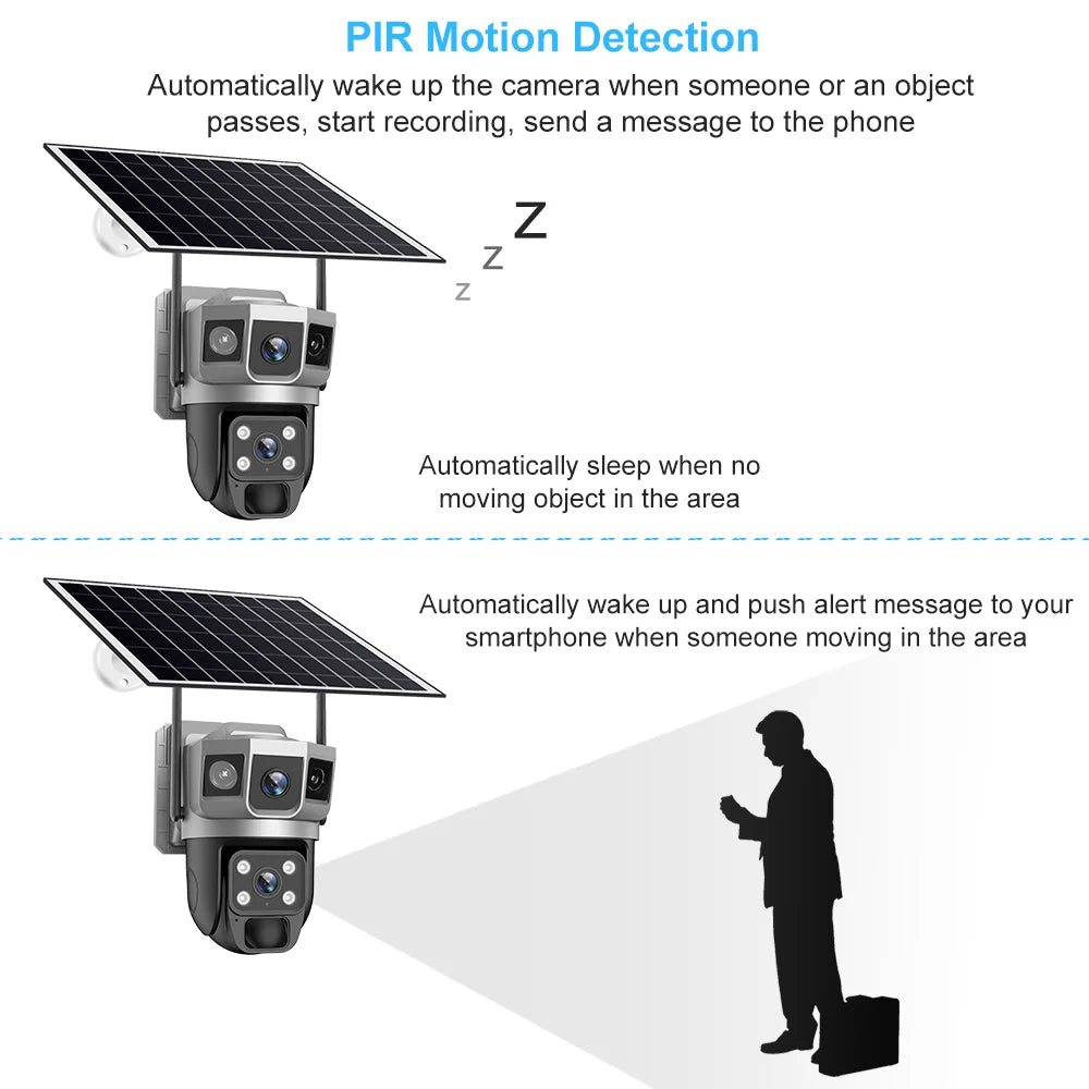 Wifi Solar Security Camera 360 PTZ Outdoor 12MP V380 Pro Cctv Dual Lens House Surveillance Cameras Smart Home Camarade Seguridad