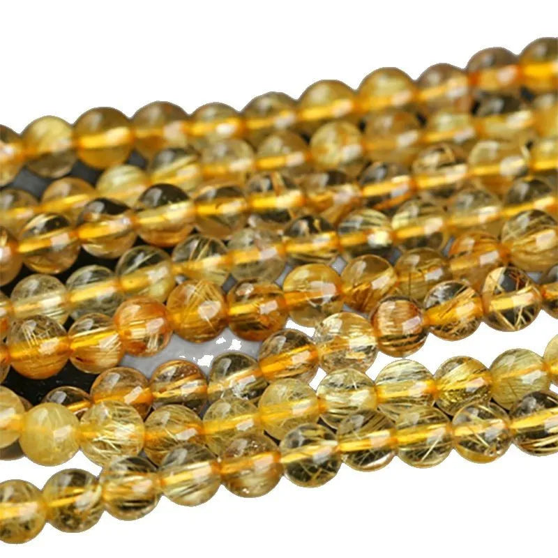 Wholesale Clear Natural Genuine Yellow Gold Hair Rutile Quartz Round Loose Stone Beads 3-18 DIY Necklaces or Bracelets 03809