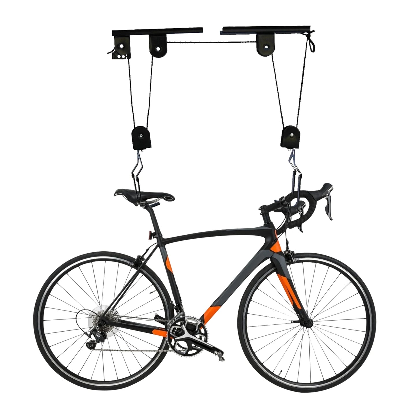 60kg Bicycle Bike Lift Hoist Ceiling Storage Hanger Pulley Rack Garage + Hooks - Specs Heavy Duty Steel Build in Black