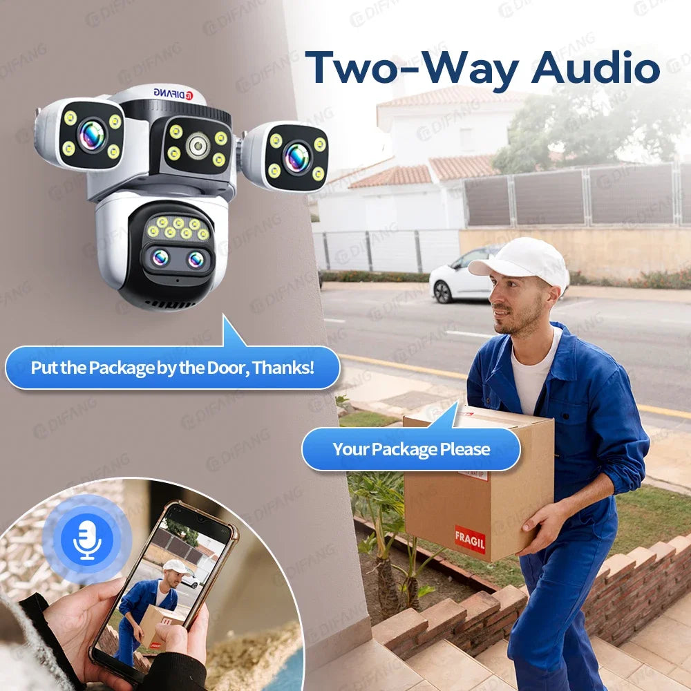 10K UHD WiFi6 Security Camera Outdoor Four Screen Surveillance Network Cam 10X Zoom PTZ 20MP Video Surveillance Smart Home