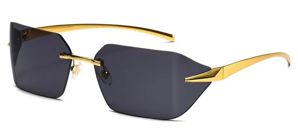 Rimless Men Sunglasses 2024 Fashion Luxury Brand Curved Lens Summer Traveling Sun Glasses for Women Frameless Rectangle Shades