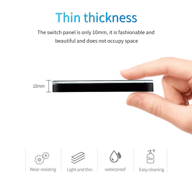 EU Touch Switch AC100-240V Led backlight Panel Tempered Crystal Glass wall Light sensory Switches 1/2/3 Gang Interruttore