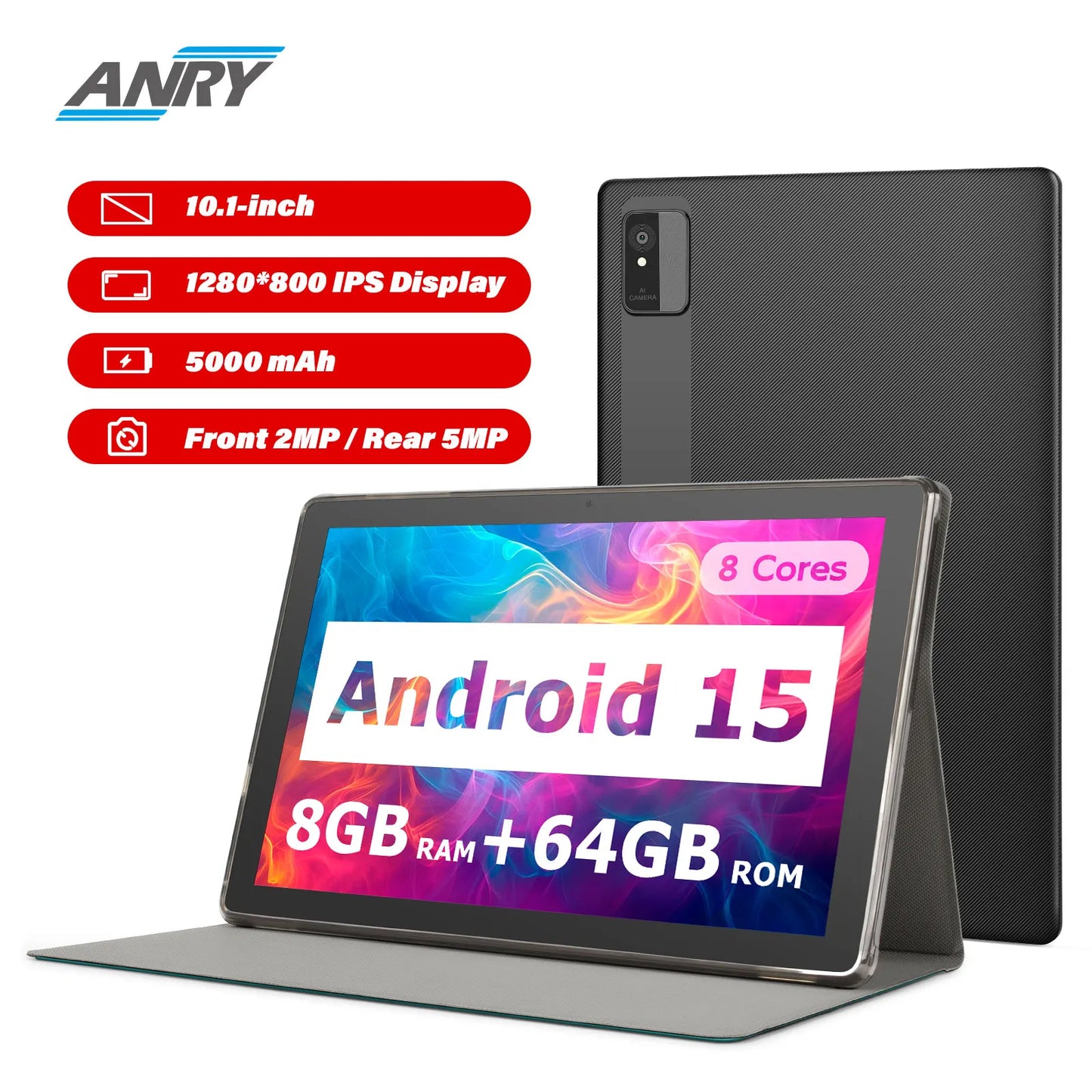 ANRY 2025 10.1 Inch 5G Wifi A523 Tablet Android 15 8GB(4+4Expand) RAM+64GB ROM IPS Display 5000Mah Dual Camera Octa-core Tablets
