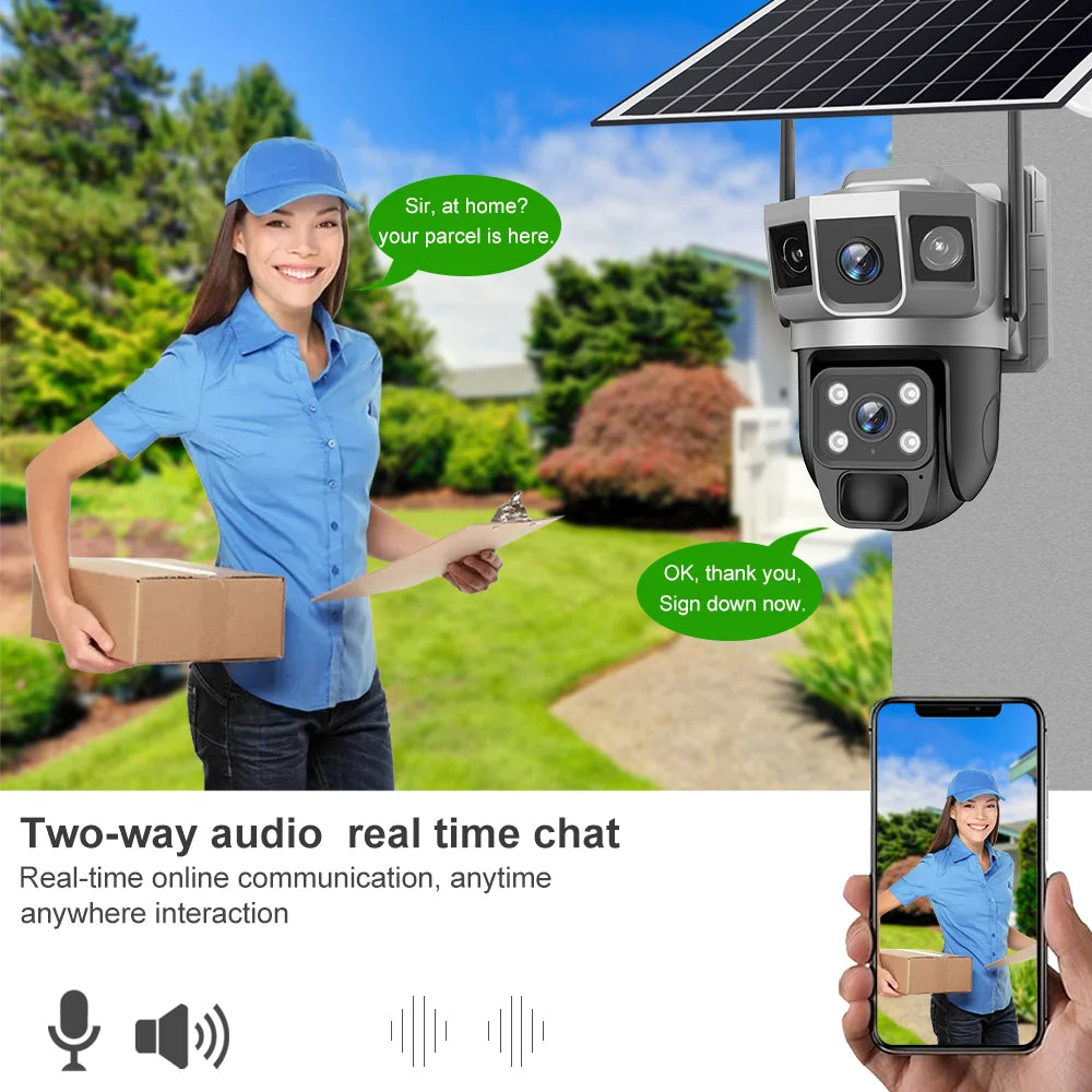 Wifi Solar Security Camera 360 PTZ Outdoor 12MP V380 Pro Cctv Dual Lens House Surveillance Cameras Smart Home Camarade Seguridad