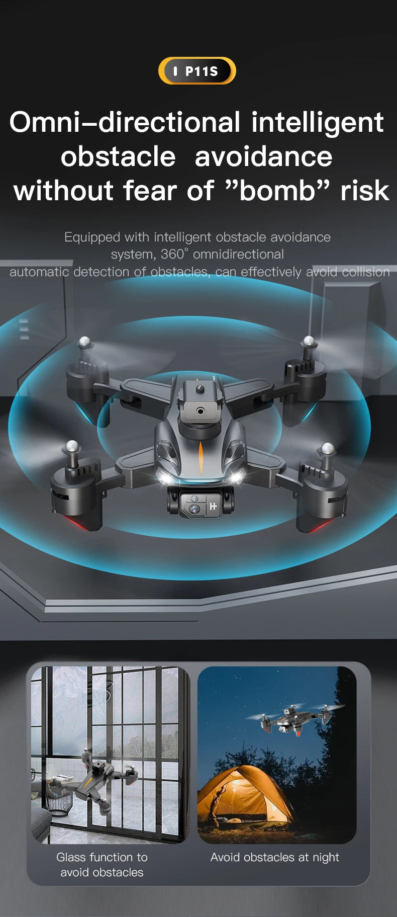 NEW P11 Max RC Drones 8K Professional HD Dual Camera Wifi Four-way Intelligent Obstacle Avoidance Foldable Quadcopter Toys Gifts