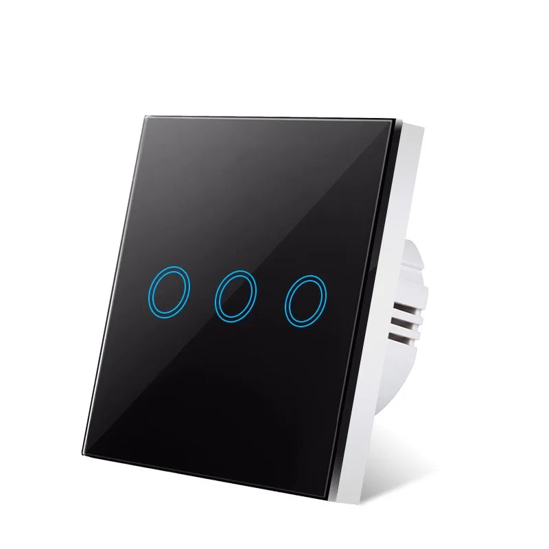 EU Touch Switch AC100-240V Led backlight Panel Tempered Crystal Glass wall Light sensory Switches 1/2/3 Gang Interruttore
