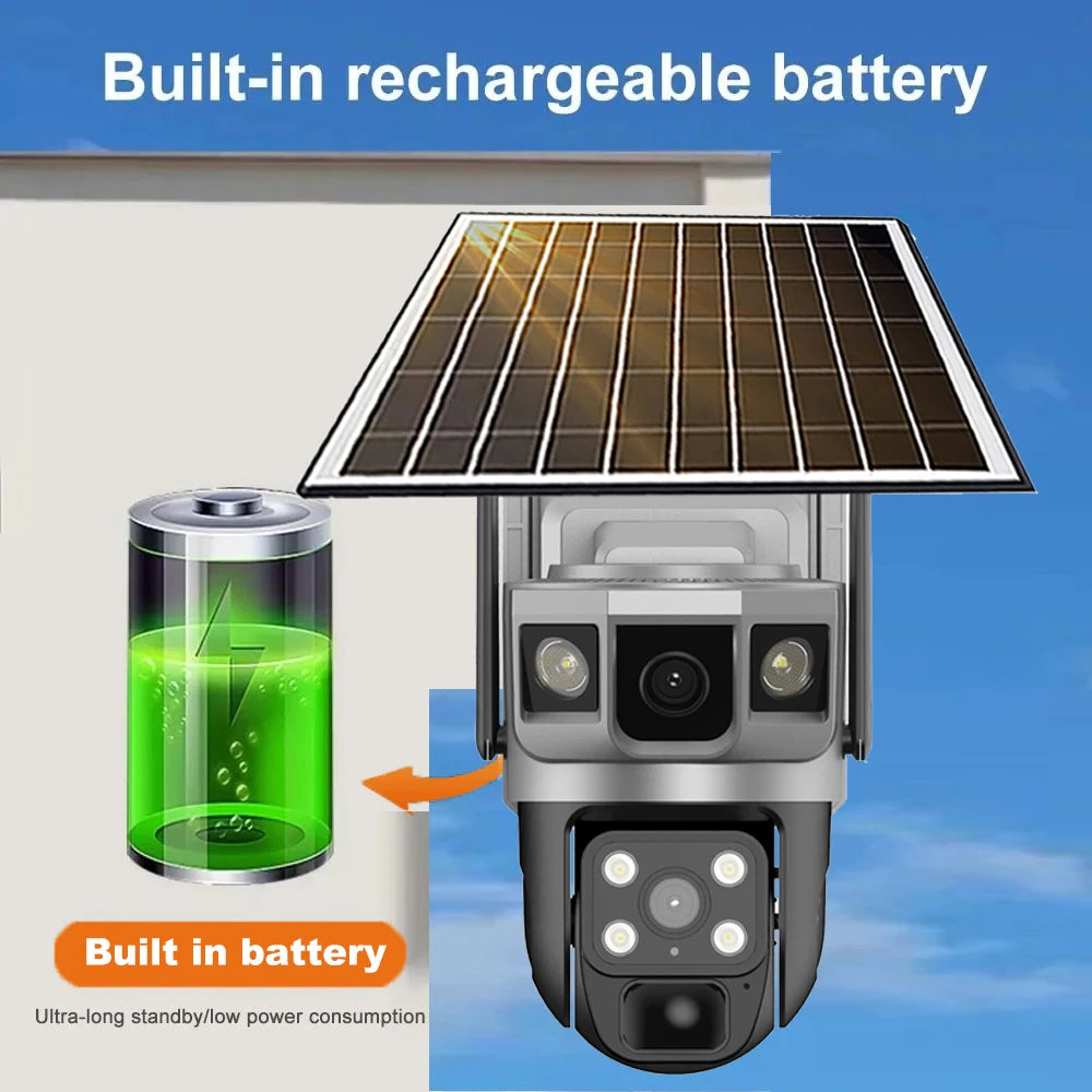 Wifi Solar Security Camera 360 PTZ Outdoor 12MP V380 Pro Cctv Dual Lens House Surveillance Cameras Smart Home Camarade Seguridad