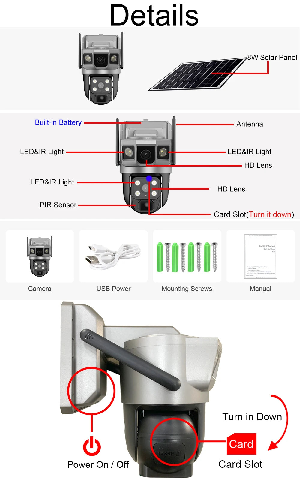 Wifi Solar Security Camera 360 PTZ Outdoor 12MP V380 Pro Cctv Dual Lens House Surveillance Cameras Smart Home Camarade Seguridad