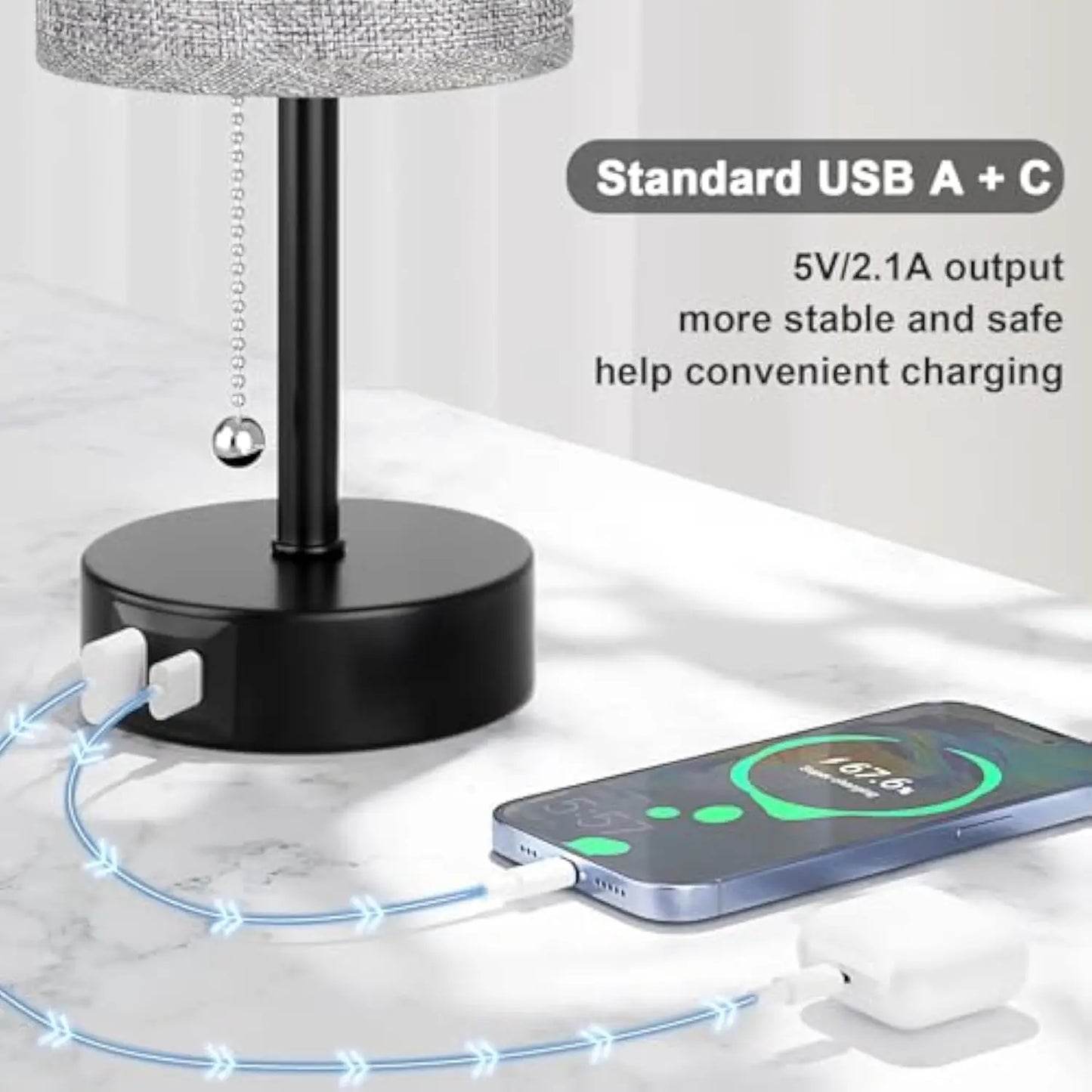 Pull Chain Desk Lamp Led Table Lamp Bedside Lamps with USB A+C Port Fast Charging Rechargeable Lamps Bedroom Decoration лампа