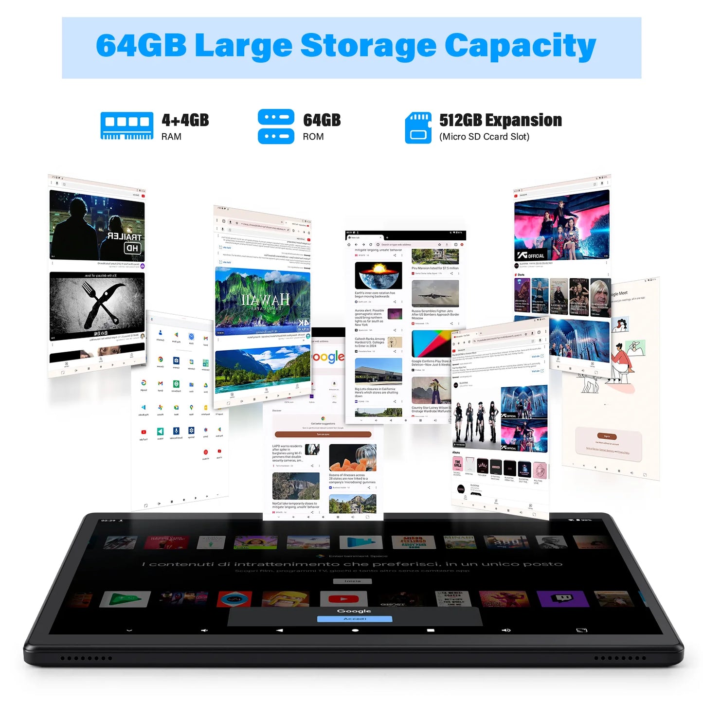 ANRY 2025 10.1 Inch 5G Wifi A523 Tablet Android 15 8GB(4+4Expand) RAM+64GB ROM IPS Display 5000Mah Dual Camera Octa-core Tablets