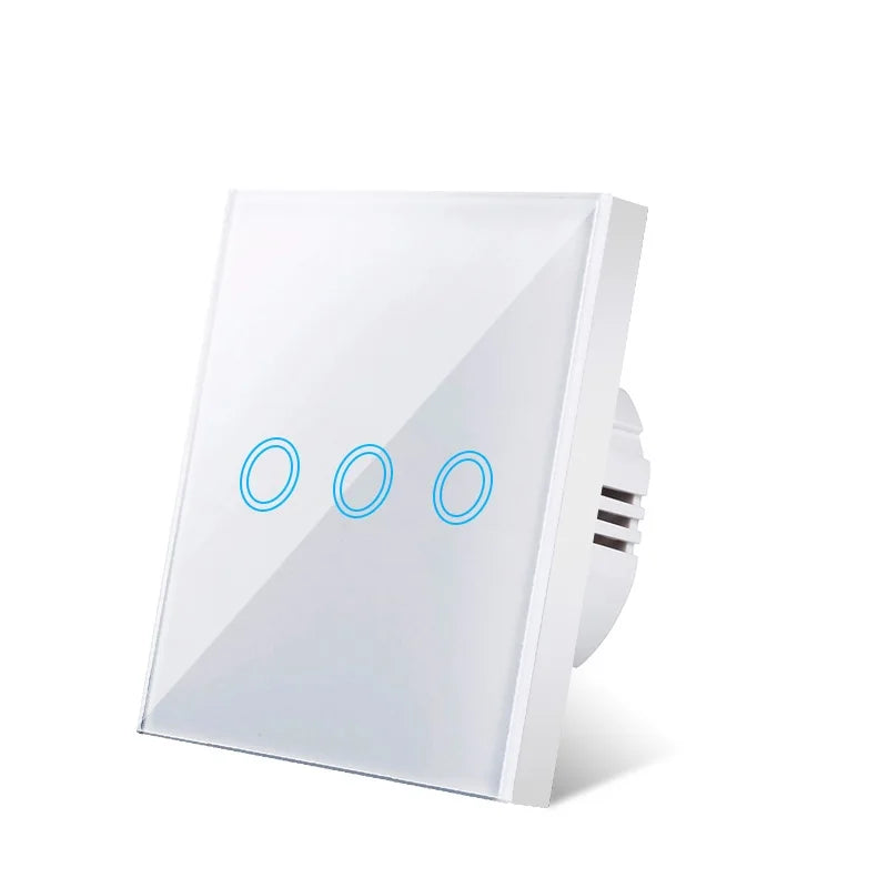 EU Touch Switch AC100-240V Led backlight Panel Tempered Crystal Glass wall Light sensory Switches 1/2/3 Gang Interruttore