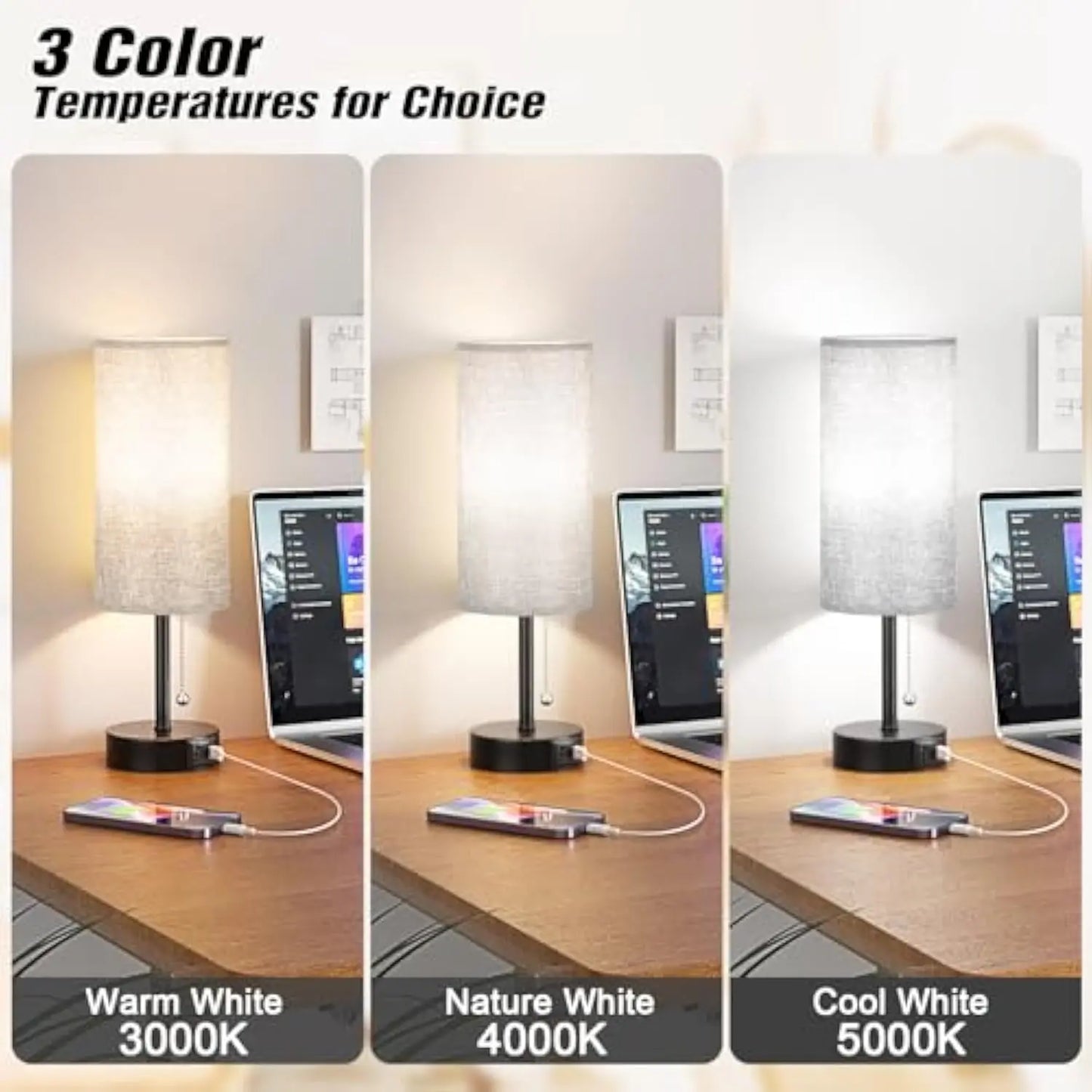 Pull Chain Desk Lamp Led Table Lamp Bedside Lamps with USB A+C Port Fast Charging Rechargeable Lamps Bedroom Decoration лампа