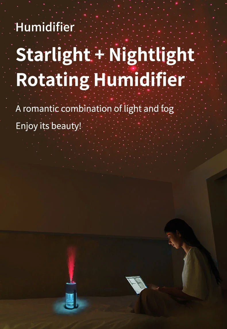 280ML Portable Rotating Humidifier & Car Diffuser USB, 7-Color Projection Night Light, Ambient Mood Lighting for Office Travel