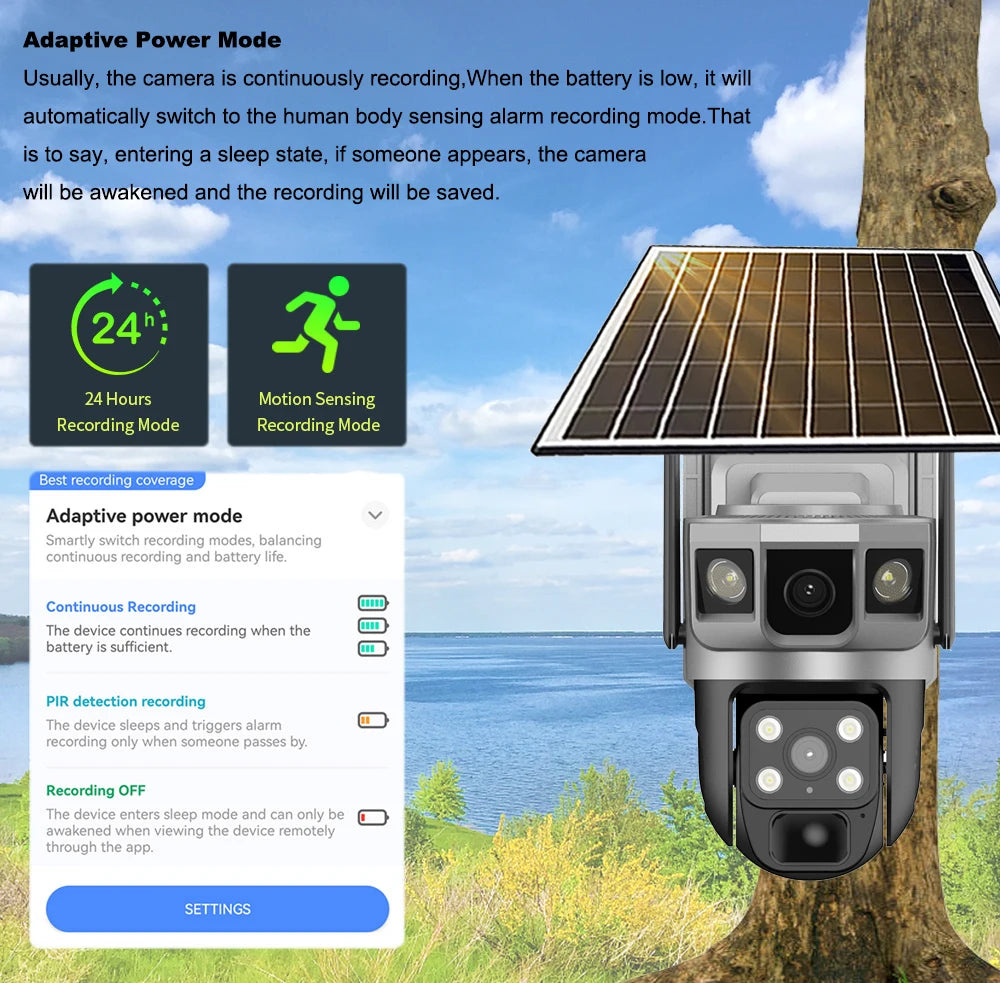 Wifi Solar Security Camera 360 PTZ Outdoor 12MP V380 Pro Cctv Dual Lens House Surveillance Cameras Smart Home Camarade Seguridad
