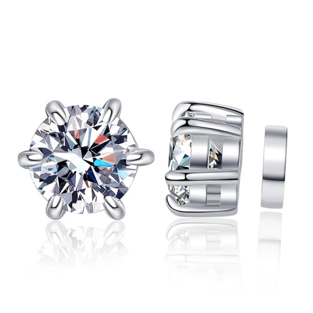 JOIAS HOME S925 Sterling Silver Classic 6- Claw Hole Magnetic 1CT Moissanite Stud Earring Suitable for Wedding Fine Jewelry