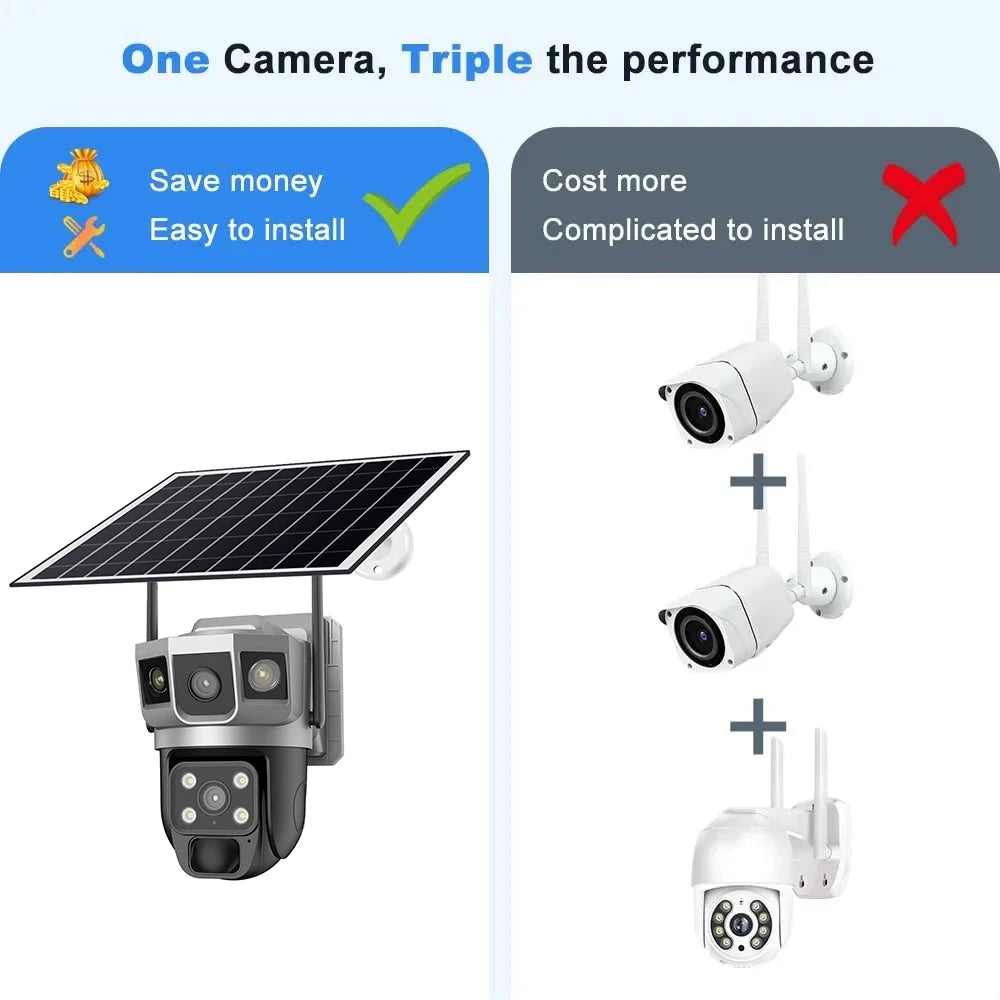 Wifi Solar Security Camera 360 PTZ Outdoor 12MP V380 Pro Cctv Dual Lens House Surveillance Cameras Smart Home Camarade Seguridad