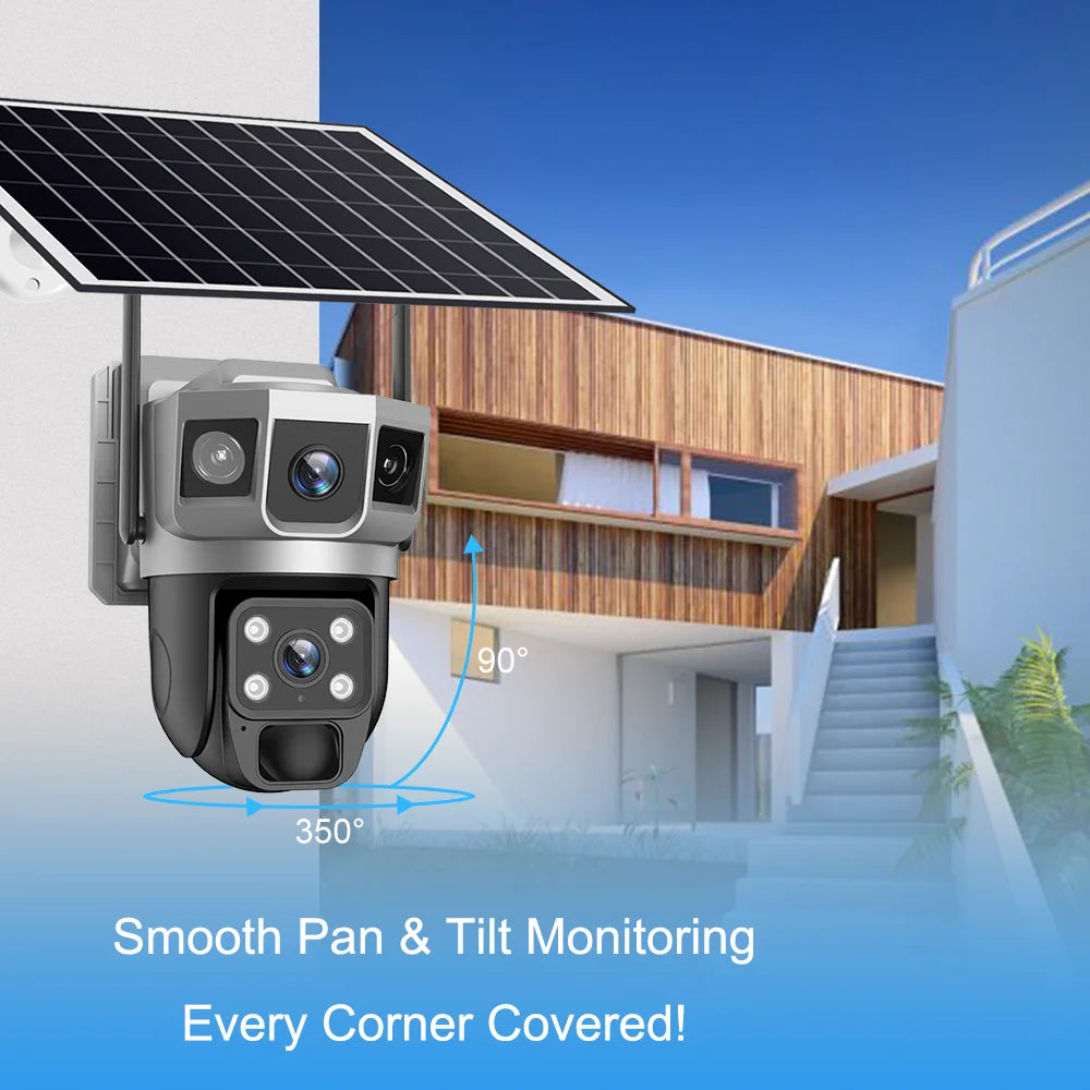 Wifi Solar Security Camera 360 PTZ Outdoor 12MP V380 Pro Cctv Dual Lens House Surveillance Cameras Smart Home Camarade Seguridad
