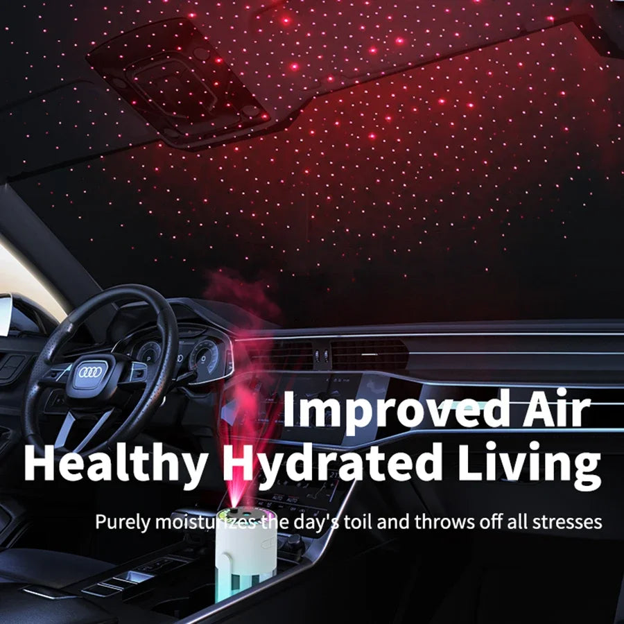 280ML Portable Rotating Humidifier & Car Diffuser USB, 7-Color Projection Night Light, Ambient Mood Lighting for Office Travel