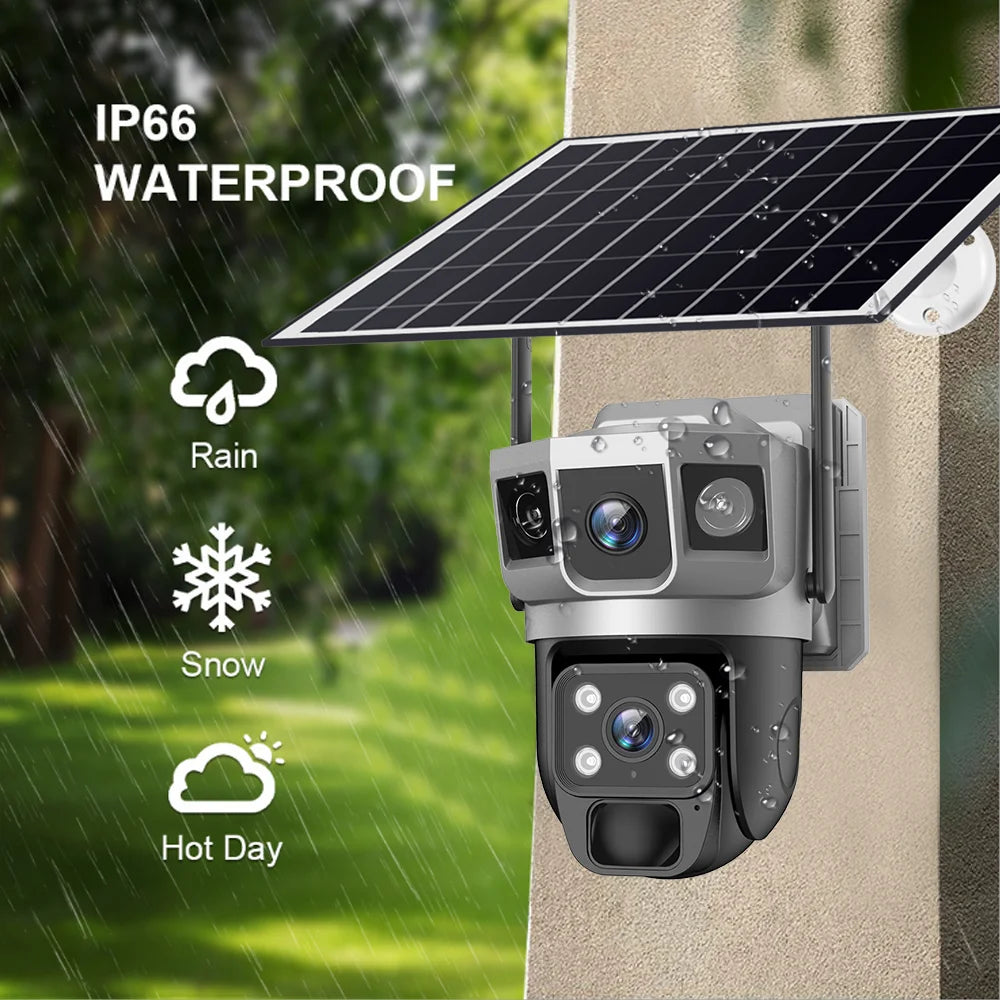 Wifi Solar Security Camera 360 PTZ Outdoor 12MP V380 Pro Cctv Dual Lens House Surveillance Cameras Smart Home Camarade Seguridad