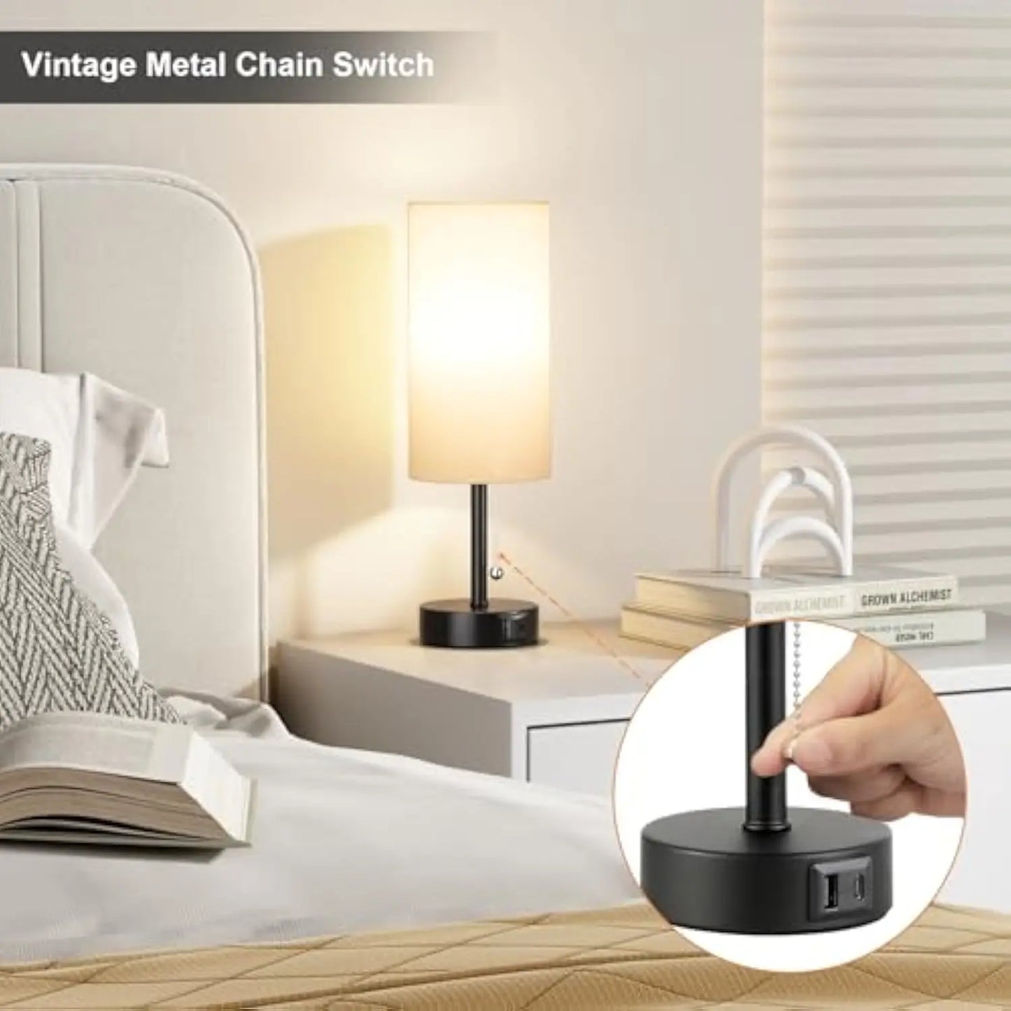Pull Chain Desk Lamp Led Table Lamp Bedside Lamps with USB A+C Port Fast Charging Rechargeable Lamps Bedroom Decoration лампа