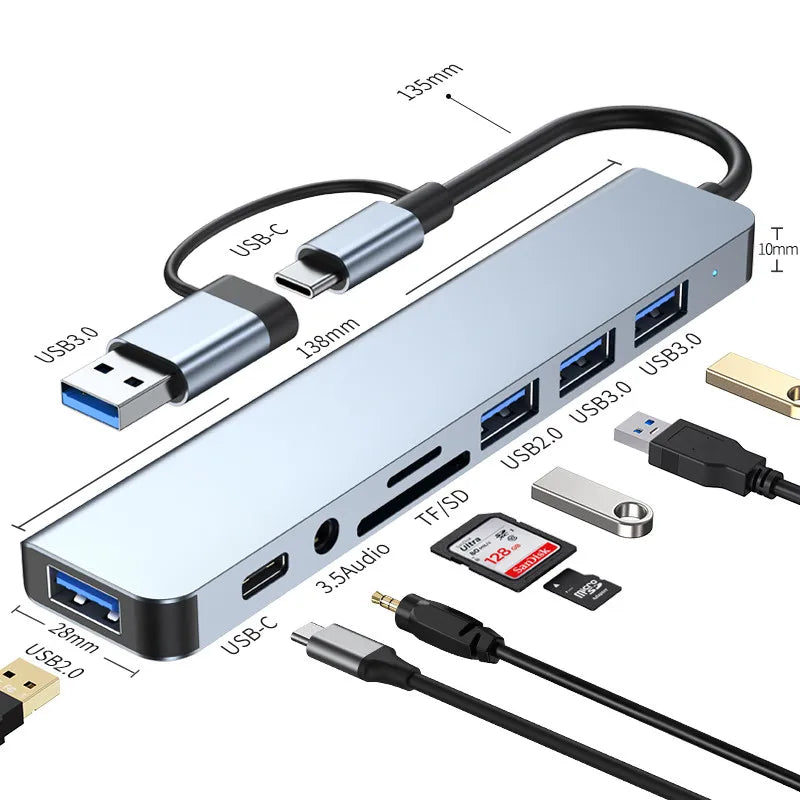 8-IN-2 USB HUB 3.0 USB C HUB Dock Station 5Gbps High Speed Transmission USB Splitter Type C to USB OTG Adapter For Macbook Pro