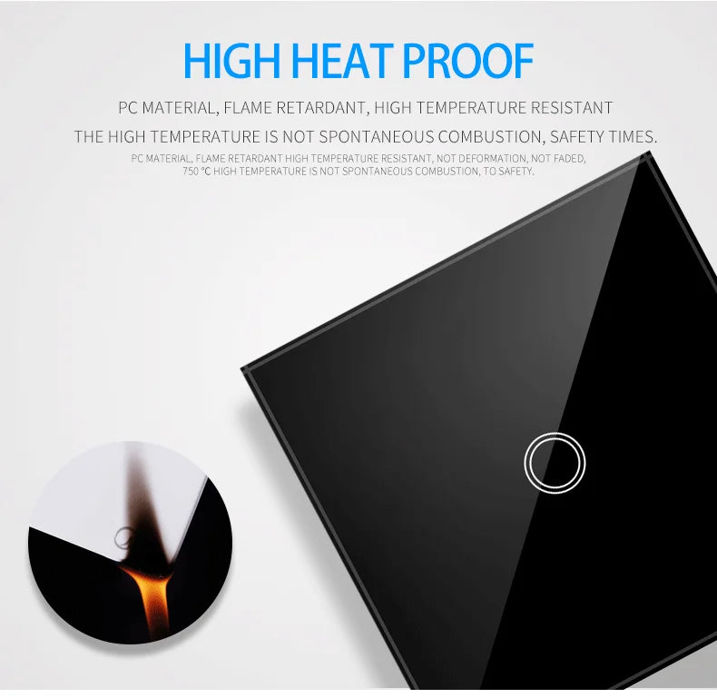 EU Touch Switch AC100-240V Led backlight Panel Tempered Crystal Glass wall Light sensory Switches 1/2/3 Gang Interruttore