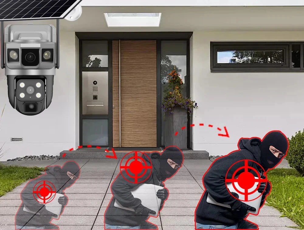 Wifi Solar Security Camera 360 PTZ Outdoor 12MP V380 Pro Cctv Dual Lens House Surveillance Cameras Smart Home Camarade Seguridad