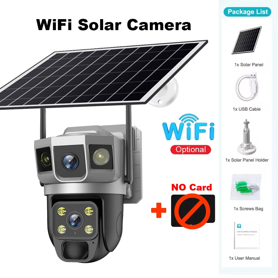 Wifi Solar Security Camera 360 PTZ Outdoor 12MP V380 Pro Cctv Dual Lens House Surveillance Cameras Smart Home Camarade Seguridad