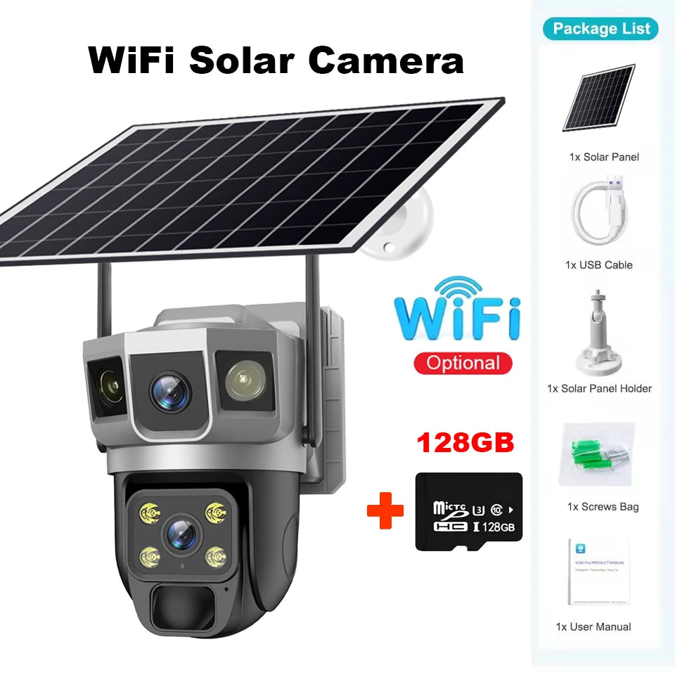 Wifi Solar Security Camera 360 PTZ Outdoor 12MP V380 Pro Cctv Dual Lens House Surveillance Cameras Smart Home Camarade Seguridad