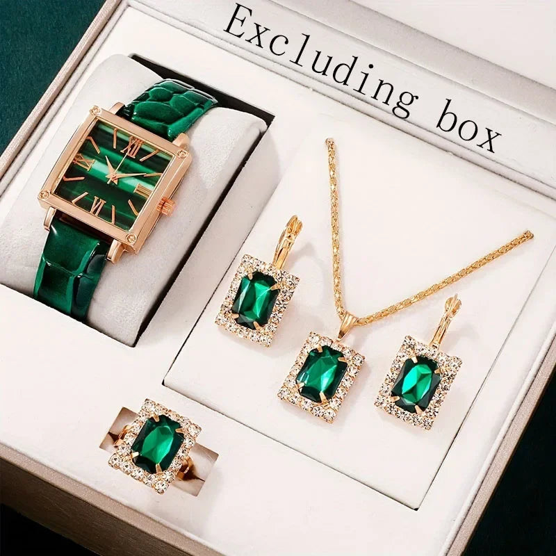 Women's Luxury Quartz Watches Roman Digital Dial Clock Women's Fashion Business Watch Leisure Green Bracelet Watch Reloj