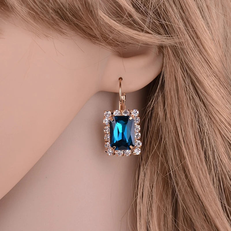 2022 New Crystal Jewelry Wedding Jewelry Set Black Zircon Dangle Earrings And Necklace Ring 3 Piece Set Women Trendy Accessories