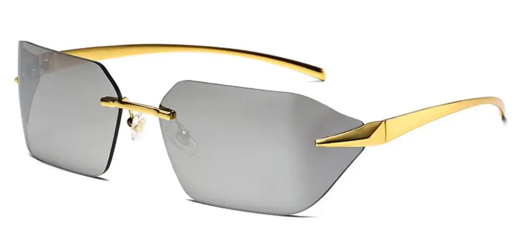 Rimless Men Sunglasses 2024 Fashion Luxury Brand Curved Lens Summer Traveling Sun Glasses for Women Frameless Rectangle Shades