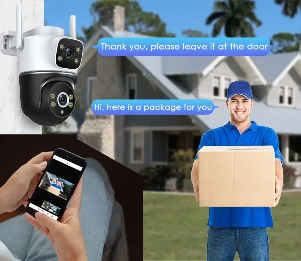 WiFi Camera Dual Lens 8MP 4K Wi-Fi Security IP Cameras Smart Home Outdoor 360 Wireless CCTV PTZ Auto Tracking Detection Tuya app