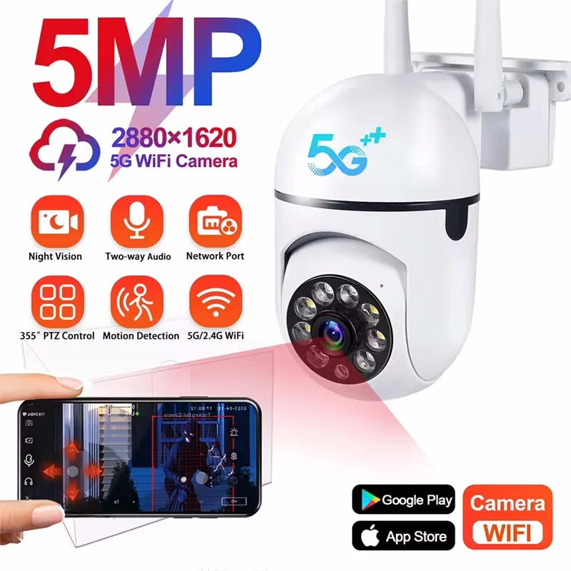 5G Wifi Video Surveillance Camera 5MP CCTV PTZ IP Camera Smart Human Tracking 4X Zoom Night Vision Full Color Outdoor Waterproof