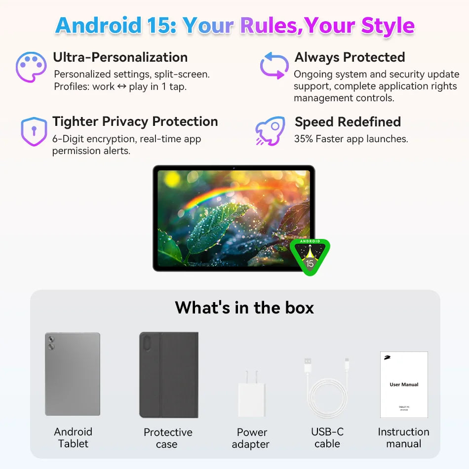 SVITOO 11 inch Tablet Android 15 12GB RAM 128GB ROM Octa Core 8000mah 2025 Tablet for Drawing Office Study HD Android Tablets
