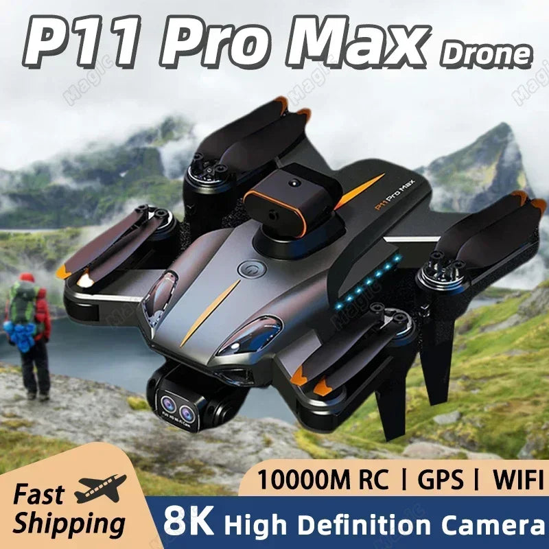 NEW P11 Max RC Drones 8K Professional HD Dual Camera Wifi Four-way Intelligent Obstacle Avoidance Foldable Quadcopter Toys Gifts