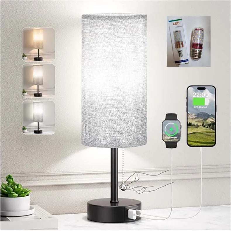 Pull Chain Desk Lamp Led Table Lamp Bedside Lamps with USB A+C Port Fast Charging Rechargeable Lamps Bedroom Decoration лампа