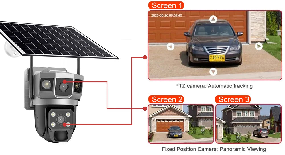 Wifi Solar Security Camera 360 PTZ Outdoor 12MP V380 Pro Cctv Dual Lens House Surveillance Cameras Smart Home Camarade Seguridad