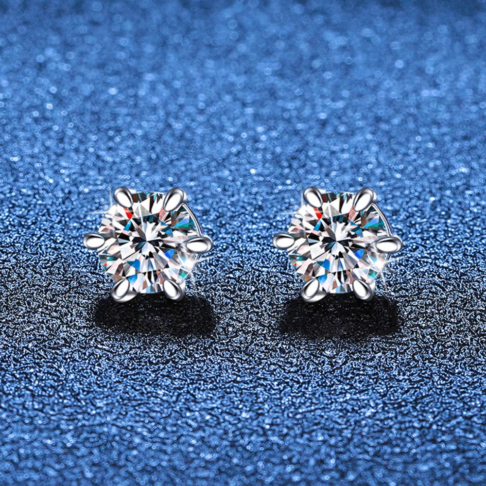 JOIAS HOME S925 Sterling Silver Classic 6- Claw Hole Magnetic 1CT Moissanite Stud Earring Suitable for Wedding Fine Jewelry