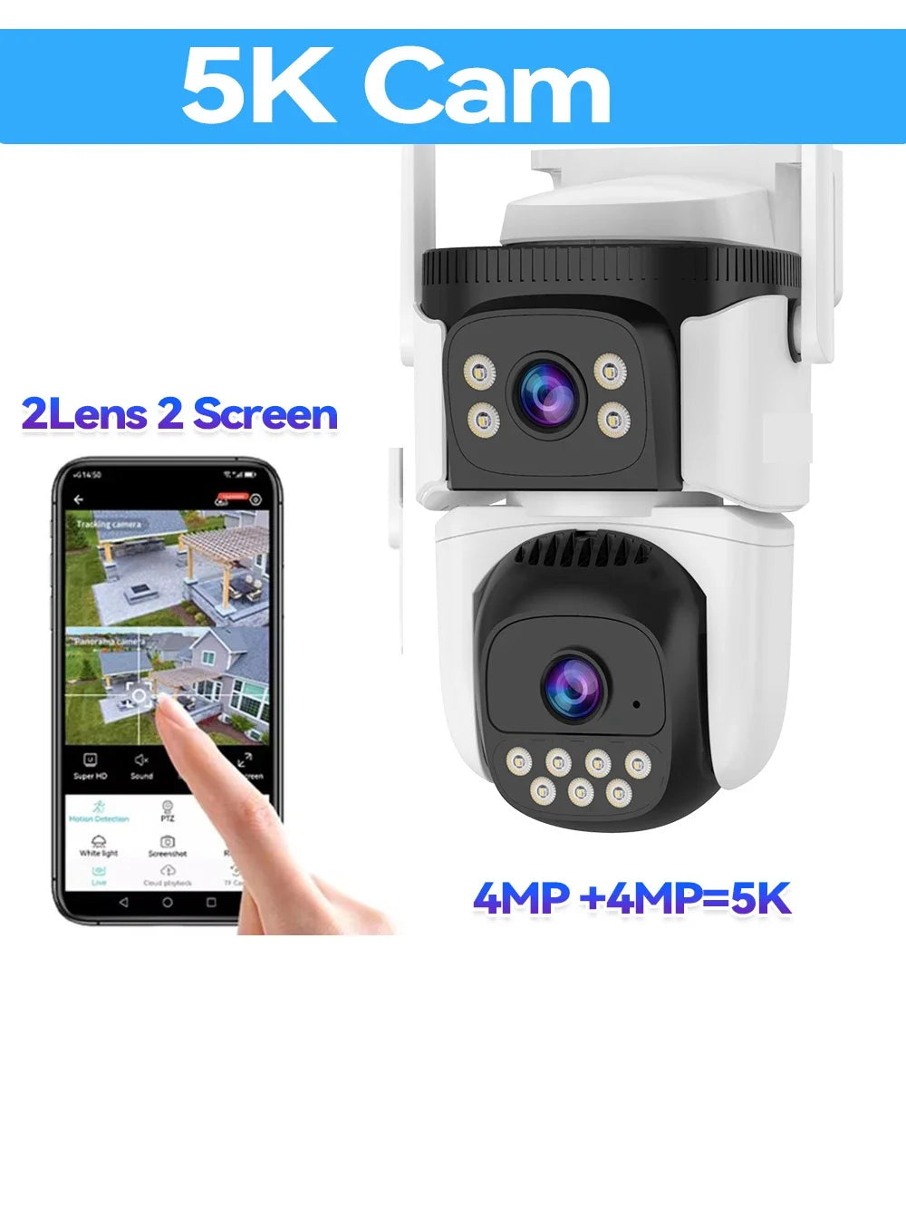 10K UHD WiFi6 Security Camera Outdoor Four Screen Surveillance Network Cam 10X Zoom PTZ 20MP Video Surveillance Smart Home