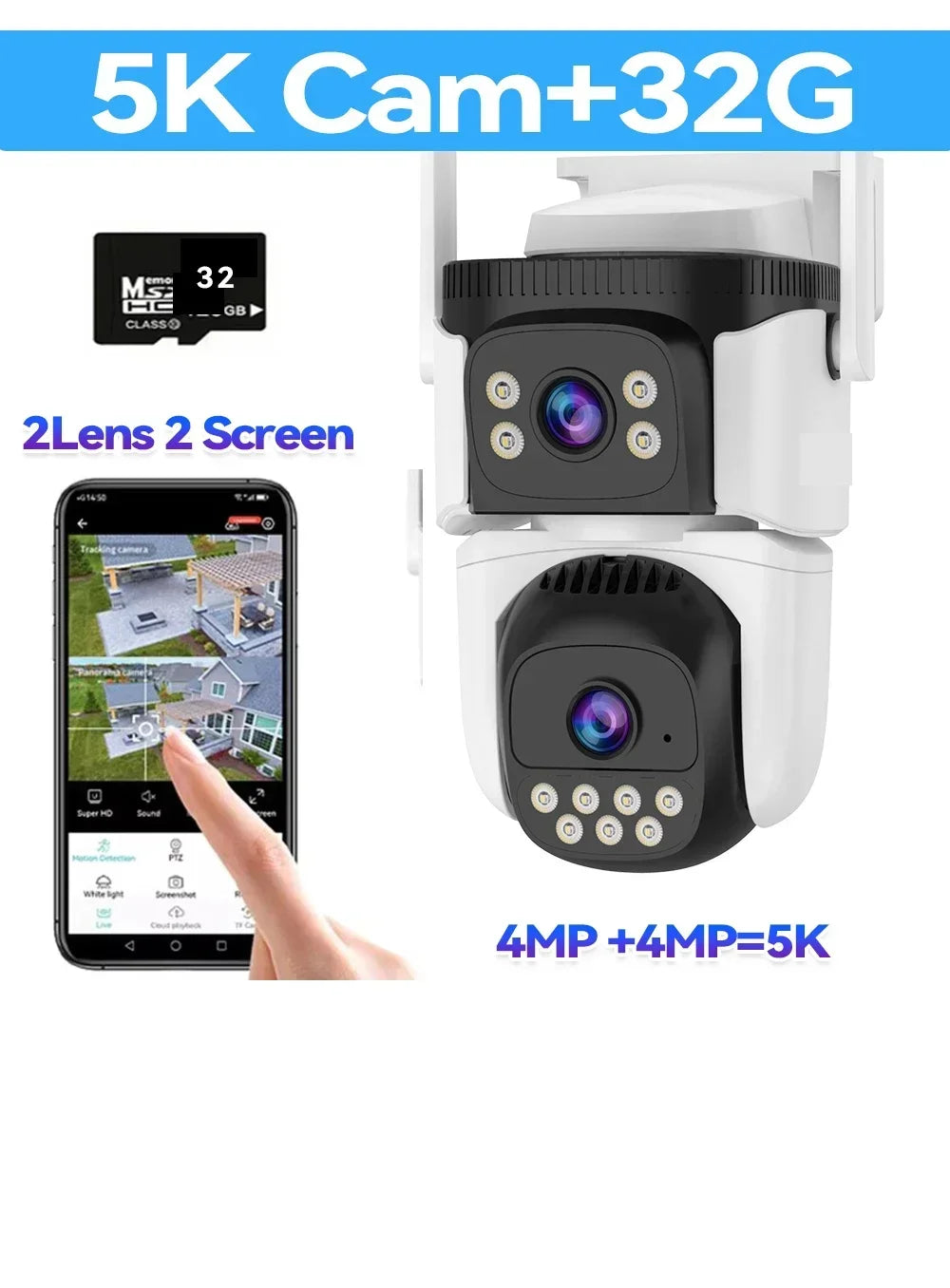 10K UHD WiFi6 Security Camera Outdoor Four Screen Surveillance Network Cam 10X Zoom PTZ 20MP Video Surveillance Smart Home