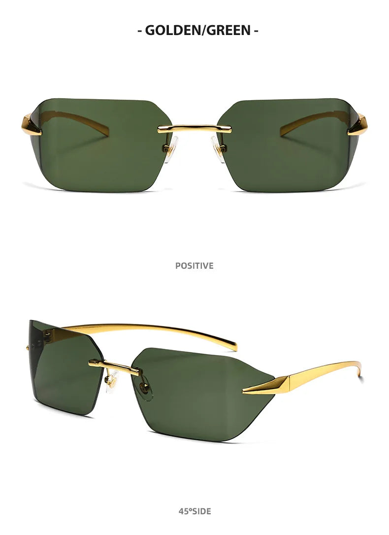 Rimless Men Sunglasses 2024 Fashion Luxury Brand Curved Lens Summer Traveling Sun Glasses for Women Frameless Rectangle Shades