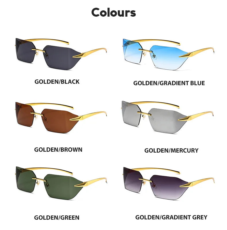 Rimless Men Sunglasses 2024 Fashion Luxury Brand Curved Lens Summer Traveling Sun Glasses for Women Frameless Rectangle Shades
